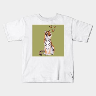 Tiger with butterflies paper cut art illustration Kids T-Shirt